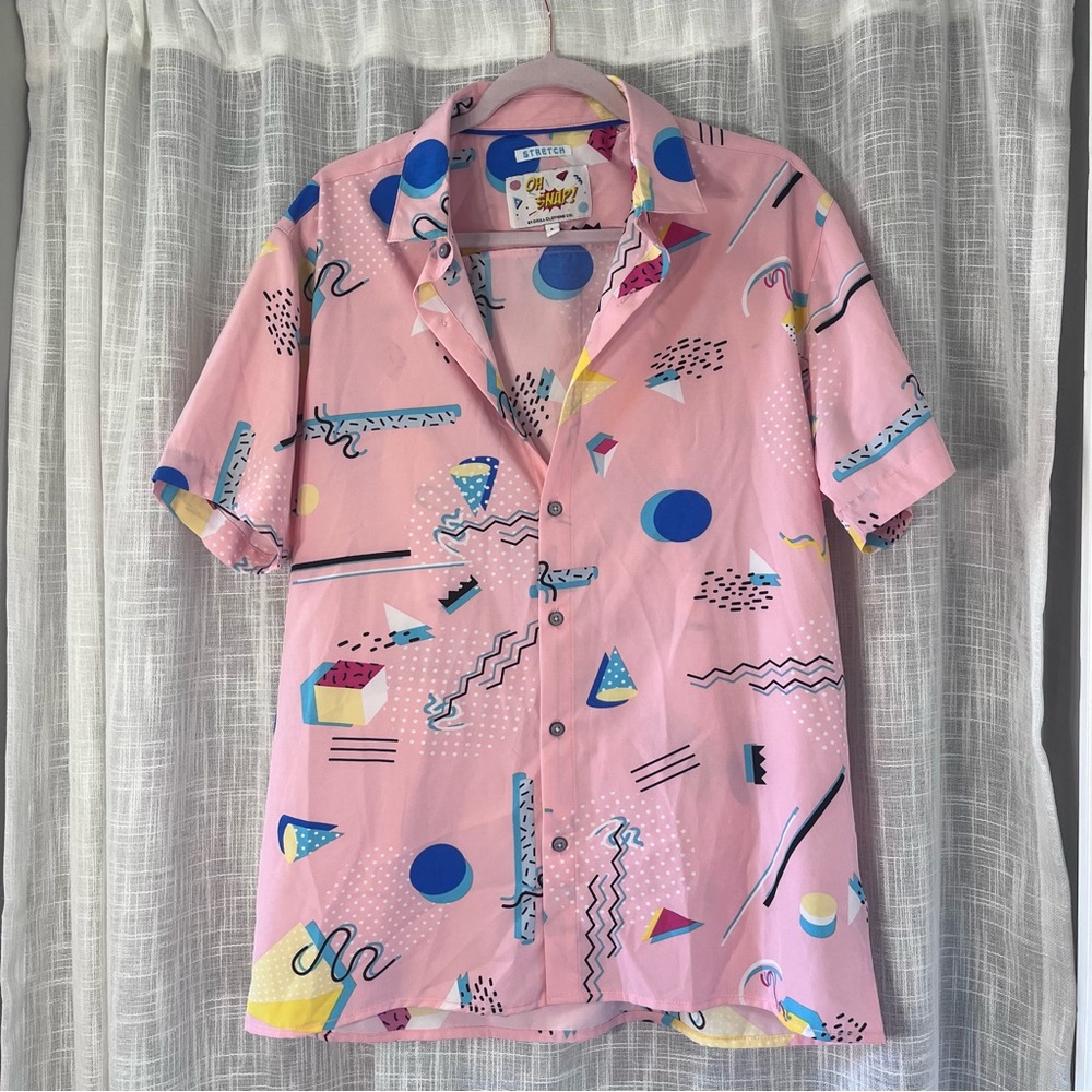 Oh Snap! Pink Graphic Abstract Button Up Stretch Drill Clothing Co. Unisex L